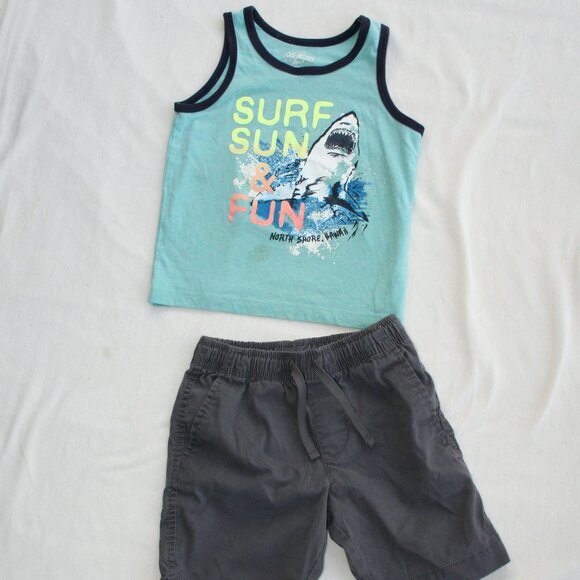 🦈 BOYS 4T SHARK TANK TOP & GRAY CANVAS SHORTS Sz 4/5 LOT KIDS PLAY CLOTHES - Picture 11 of 11